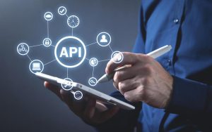 Beroemdheden Visualisatie van API koppeling implementeren met softwareontwikkelingspictogrammen en technologieelementen