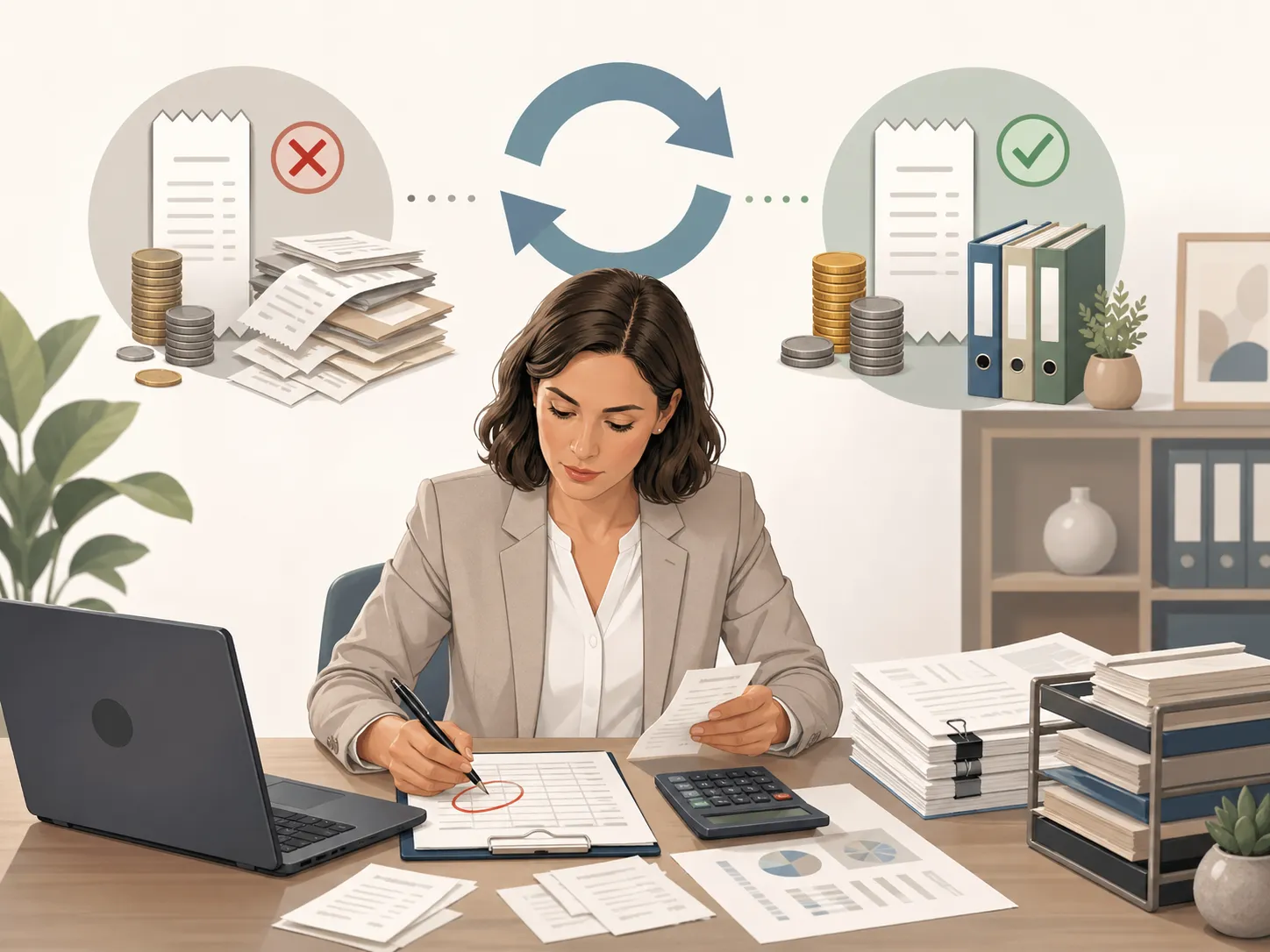 Een ondernemer corrigeert haar omzetbelasting en brengt administratie netjes op orde.